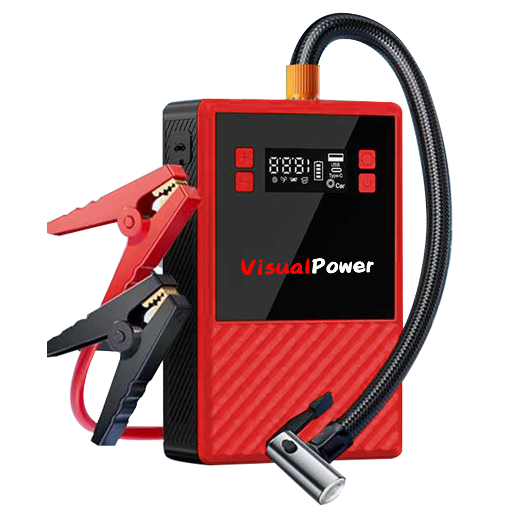 高功率3000a汽车电池助推器跳跃起动器和轮胎充气机12v汽车跳跃起动器动力银行与空气压缩机