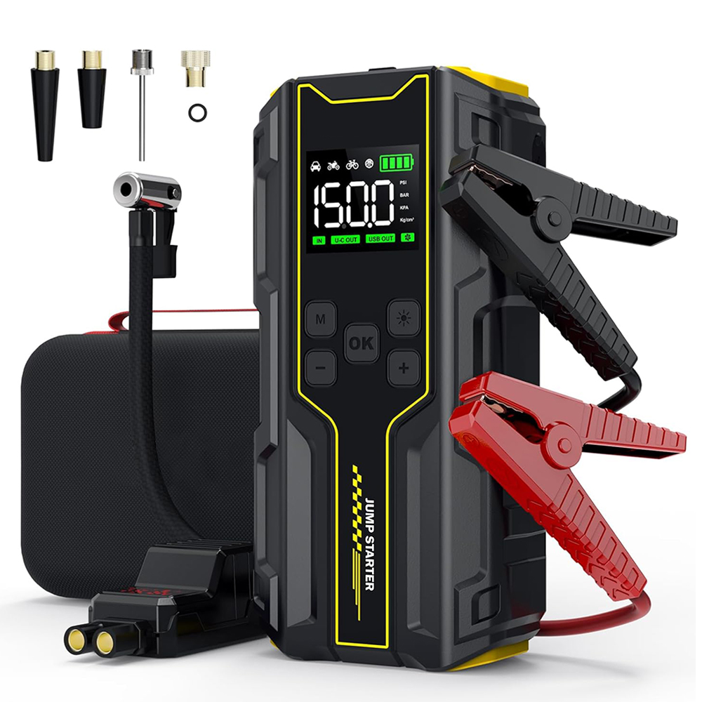 Portable Nultifunctional 12V Car Battery Jump Starter with air Pump air Compressor 150psi Tire Inflator Power Bank