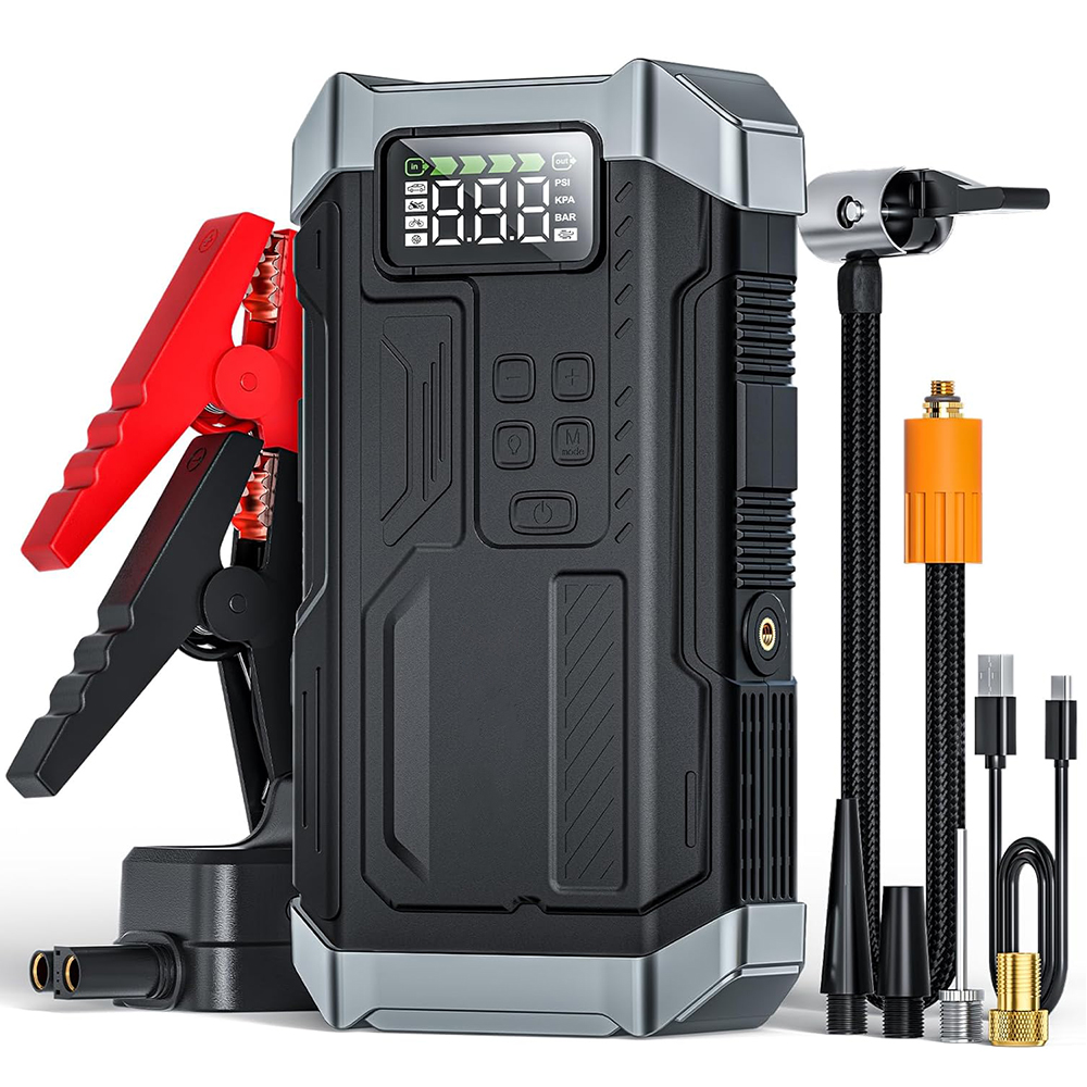 5000 A Jump Starter with Air Compressor Battery Jumper Starter Portable with 150PSI Tire Inflator 12V Jump Box with LCD