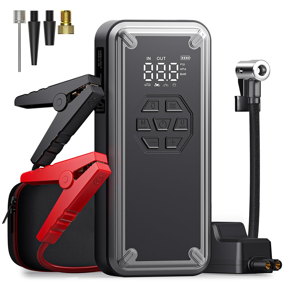 跳起动机与空气压缩机4000a汽车跳起动机150psi轮胎充气机12v汽车电池跳线包