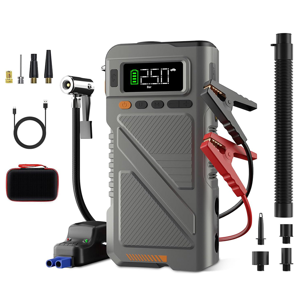 带空气压缩机的汽车跳跃起动器8000A9合1跳线盒,用于汽车电池便携式12v跳跃包放气泵