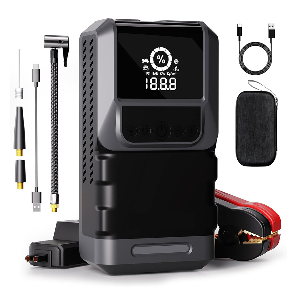 无线6000mah轮胎空气压缩机智能钳2000A汽车电池跳起动机移动电源