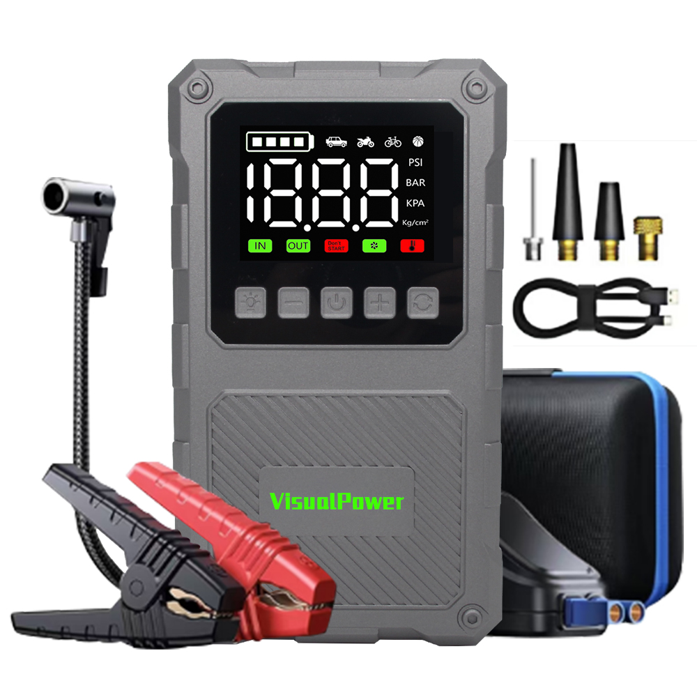 10-Литровый газовый 8-литровый дизельный двигатель 12V Аккумуляторная батарея Быстрая зарядка Портативного автомобильного аккумулятора Jump Starter с воздушным компрессором